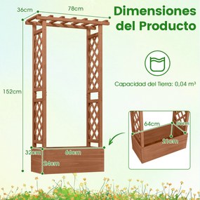 Floreira elevada em madeira de abeto com treliça 78 x 36 x 152 cm, tampa suspensa, 2 orifícios de drenagem e 2 painéis para jardim, terraço ou pátio c