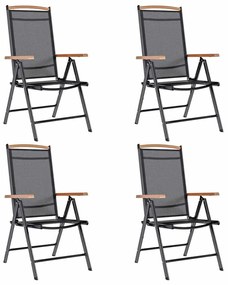 Cadeiras de jardim dobráveis 4 pcs alumínio e textilene preto