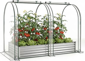 Estufa urbana 180 x 90 x 30 cm com estufa de PVC transparente, floreira de metal galvanizado, 2 janelas enroláveis, floreira coberta , prateado