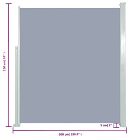Toldo lateral retrátil 160 x 500 cm cinzento