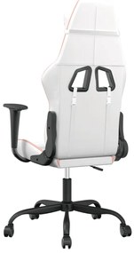 Cadeira gaming massagens couro artificial branco e rosa