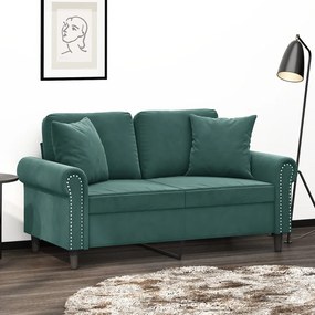 Sofá 2 lug. c/ almofadas decorativas 120 cm veludo verde-escuro