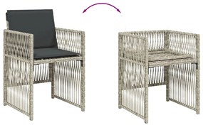 17 pcs conj. jantar jardim c/ almofadões vime PE cinzento-claro