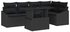Conjunto de Sofá de Jardim com 6 Peças e Almofadas em Rattan Preto