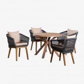 Conjunto De Mesa Redonda De Madeira (ø100 Cm) Naele E 4 Cadeiras De Jantar Barker Cinza Antracite - Sklum