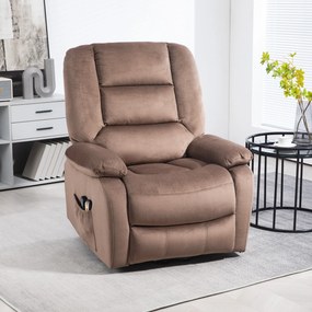 Poltrona elevatória elétrica, de relaxamento com encosto reclinável e apoio para os pés, com comandos remotos, 90 x 93 x 110 cm, castanho