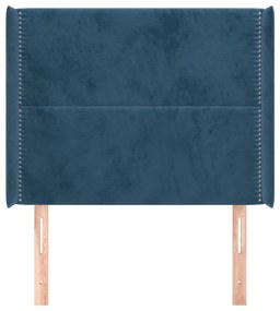 Cabeceira cama c/ abas veludo 93x16x118/128 cm azul-escuro