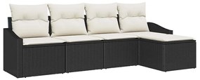 Conjunto de Sofá de 5 Peças com Almofadas de Rattan Preto