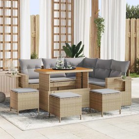 vidaXL Conjunto de Sofá de Jardim de 9 Peças com Almofadas Bege Rattan Acácia