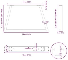 Mesa de jantar pernas 2 pcs forma V 70x(42-43,3) cm aço natural