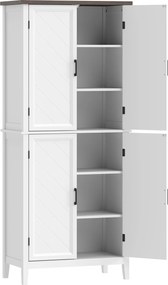 HOMCOM Buffet alto para cozinha 6 níveis, armário de cozinha, 4 portas em chevron e 4 prateleiras ajustáveis, 76x40x178,5 cm, branco | Aosom Portugal