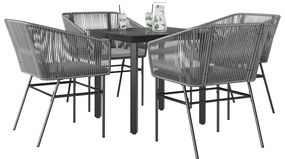 Conjunto jantar jardim 5 peças almofadas vidro vime cinzento PE
