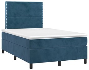 Cama box spring c/ colchão/LED 120x200 cm veludo azul-escuro