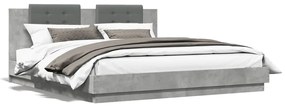 Estrutura cama c/ cabeceira/luzes LED 180x200 cm cinza cimento