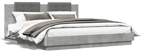 vidaXL Estrutura cama c/ cabeceira/luzes LED 180x200 cm cinza cimento