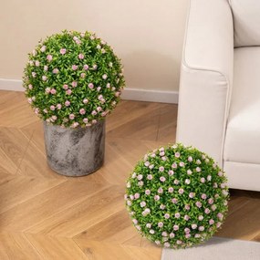 Conjunto de 2 bolas plantas artificiais 37 cm Bolas decorativas falsas com flores cor-de-rosa Verdes e rosas