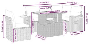 6 pcs conjunto sofás de jardim c/ almofadões vime PE preto