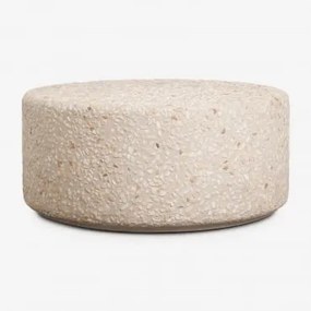 Mesa De Centro Para Jardim Redonda Ø90 Cm Em Cimento Elyndra Terrazzo Bege - Sklum