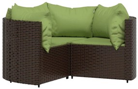 4 pcs conjunto lounge jardim c/ almofadões vime PE castanho