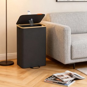 Contentor para garrafas de 100 L, 42 x 32,5 x 70,5 cm recipiente de reciclagem com tampa e saco interior para cozinha preto-bege