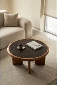 Mesa De Centro Redonda Ø80 Cm Em Azulejos E Madeira De Acácia Aitana Castanho Chocolate - Castanho Acácia - Sklum