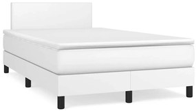 Cama box spring c/colchão/LED 120x190cm couro artificial branco