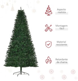 Árvore de Natal Artificial 240cm Ignífuga com 1499 Ramas com 2 Tipos de Pontas de PVC e Base de Aço Decoração de Natal para Interiores Verde