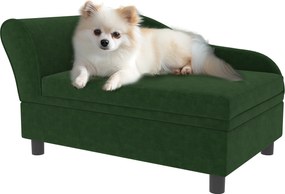 Cama para cães e gatos 76 x 45 x 43 cm com pés e baú de arrumação, estilo moderno, almofada de assento removível, verde