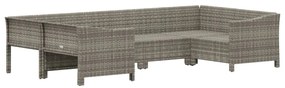 6 pcs conjunto lounge de jardim c/ almofadões vime PE cinzento
