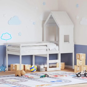 vidaXL Cama alta com telhado 80x200 cm pinho maciço branco