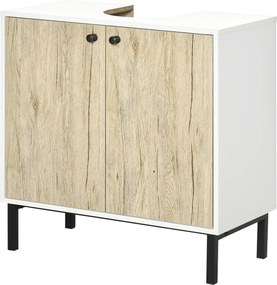 Móvel de lavatório (NÃO INCLUÍDO) moderno com base em metal e duas portas, 60 x 30 x 60 cm - branco e tom de madeira