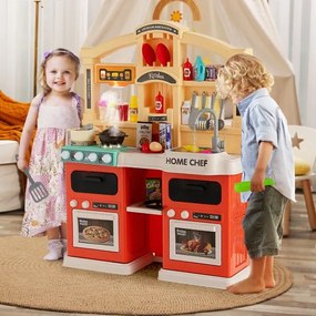 Cozinha de Brincar de 69 peças para crianças com mais de 3 anos, com efeitos de vapor e água a ferver, lava-loiças e utensílios de cozinha Laranja
