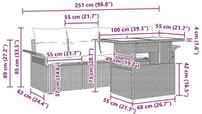 Conjunto de Sofá de Jardim de 5 Peças com Almofadas de Rattan em Polié
