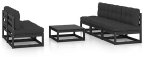 vidaXL 6 pcs conjunto longue de jardim c/ almofadões pinho maciço
