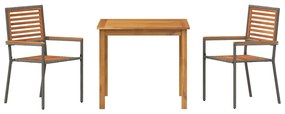 Conjunto de Jantar para Jardim 3 pcs Cinzeto 85 x 85 x 74 cm