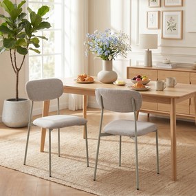 Conjunto de 2 cadeiras modernas de sala de jantar (MESA NÃO INCLUIDA), cadeiras de cozinha empilháveis em tecido com efeito de linho, castanho claro