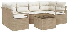 Conjunto de Sofás de Jardim 7 Peças com Almofadas Bege em Rattan Sinté