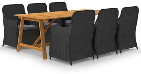 vidaXL 7 pcs conjunto de jantar para jardim preto