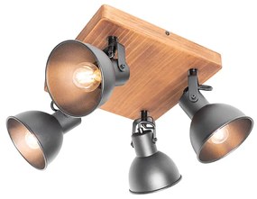 Foco industrial preto com madeira inclinável 4-luzes - Tommy Industrial