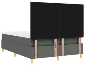 Cama Box Spring com Colchão &amp; LED Cinza Escuro 140x200 cm Tecido