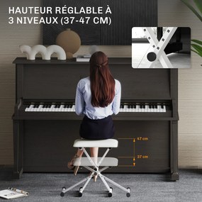 Banco de piano dobrável, banco de piano com altura ajustável, assento estofado em PU, 39 x 29 x 37-47 cm, branco