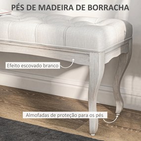 Banco Pé de Cama com Pés de Madeira e Assento Acolchoado para Dormitório Entrada Corredor 110x37x49 cm Creme