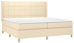 Cama box spring c/ colchão e LED 200x200 cm tecido cor creme