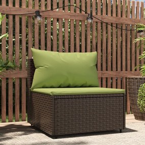 vidaXL Sofá de centro para jardim com almofadões vime PE castanho