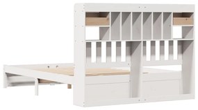 Cama com estante sem colchão 140x200 cm pinho maciço branco