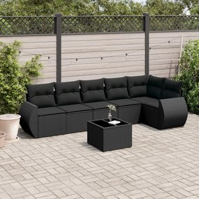 vidaXL 7 pcs conjunto de sofás p/ jardim c/ almofadões vime PE preto