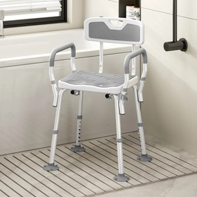 Banco de duche, cadeira de duche ergonómica, altura ajustável, pés antiderrapantes, 56,5 x 53,5 x 87 cm, branco e cinzento
