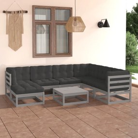 8 pcs conjunto lounge de jardim c/ almofadões pinho maciço