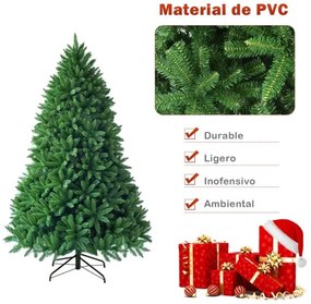 Árvore de Natal de 1,5 m sem iluminação com 600 ramos artificial com base metálica resistente Verde