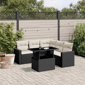 6 pcs conjunto sofás de jardim c/ almofadões vime PE preto